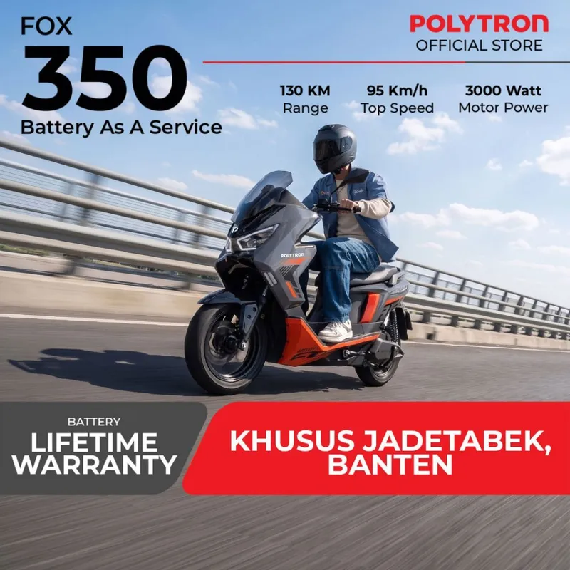 Polytron Fox 350 - Battery as Service - Electric Sepeda Motor Listrik - OTR Jadetabek - Banten