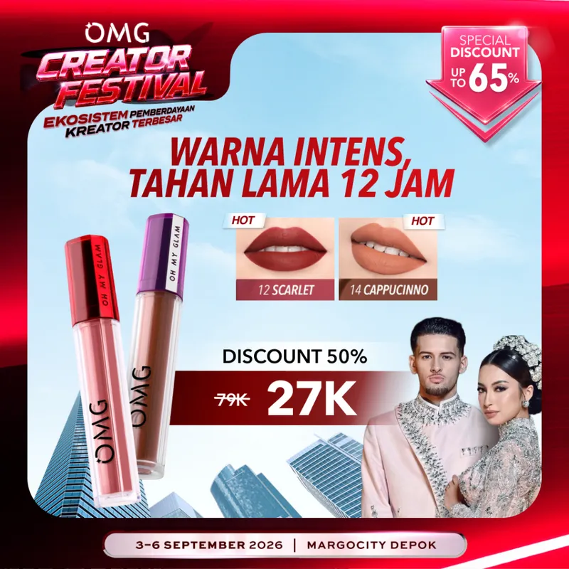OMG OH MY GLAM Mattelast Lip Cream 2.9 g - Lip Cream Matte Dengan Warna Intense, Tahan Lama & Ringan