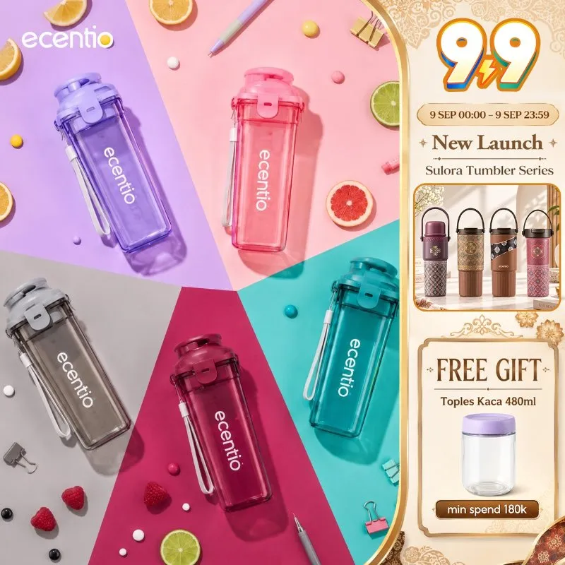 ecentio botol minum Portable 500ml aesthetic Olahraga bottle tail benning Anti Bocor botol plastik d