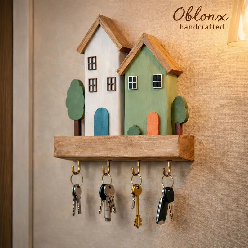 Wall Key Holder Kayu Mini Rumah | Gantungan Kunci Dinding Aesthetic | Dekorasi Rumah Kekinian ( A )