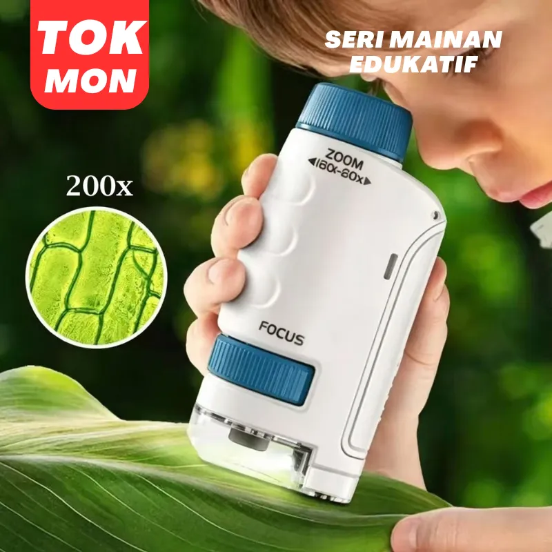 Mikroskop Anak Portable 200X Mainan Luar Ruangan Mainan Edukatif untuk Anak-anak