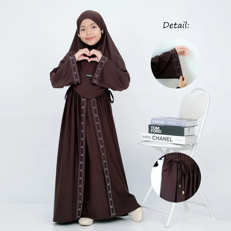 Gamis Abaya Anak Zelina Payet Serut Pinggang Usia 0-9 Tahun Bahan Jersey Lembut dan Adem Free Hijab