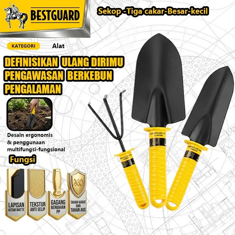 BESTGUARD Set Alat Berkebun 3 in 1 Sekop Cangkul Garpu Mini Baja Tanaman Hias Estetik